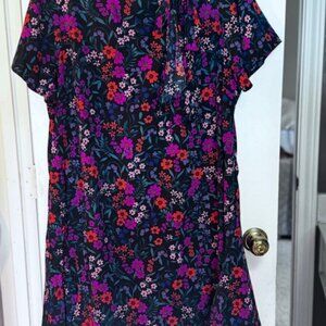 CeCe Floral Tie-Neck A-Line Dress - 18W